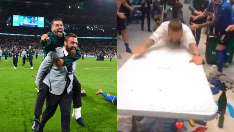 دي روسي في فرحة جنونية في غرفة تبديل ملابس المنتخب الإيطالي(قيديو)