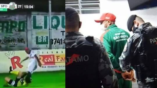 شاهد .. حادثة اعتداء على حكم واعتقال اللاعب في أرضية الملعب